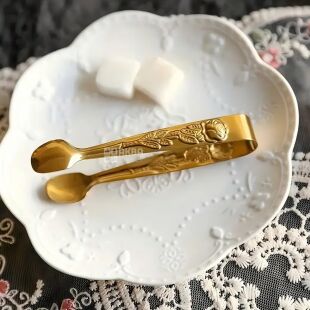 Щипці кухонні з гравіруванням, золотисті, 100 мм