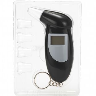 Алкотестер з цифровим дисплеєм та силіконовими насадками, чорний, пластиковий