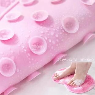 Масажний килимок-щітка для душу на липучках, силіконовий, рожевий