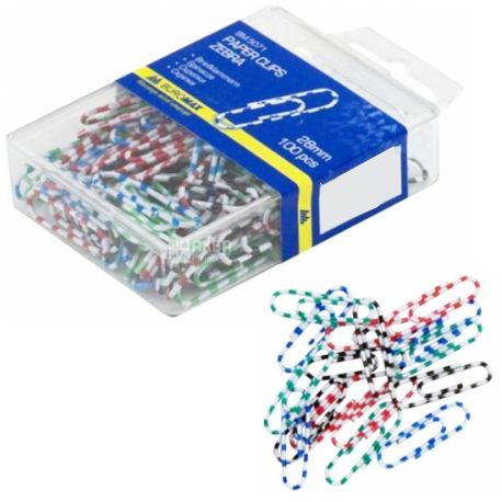 Buromax, 100 шт., 28 мм, скріпки канцелярські, Зебра, м/у