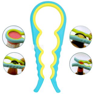 Відкривачка  для банок та пляшок 4 в 1, універсальна, блакитна