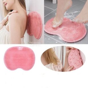 Массажный коврик-щетка для душа на липучках, силиконовый, розовый