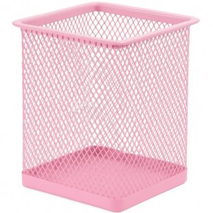 Clever, 70х70х95 мм, Подставка металлическая для ручек, квадратная, розовая