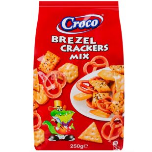 Croco Crackers and Brezel, 250 г, Соленый микс крекеров и фигурной соломки Кроко