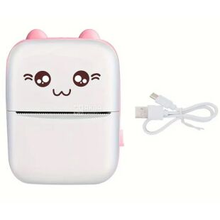 Портативный мини-принтер Котик, детский, аккумуляторный