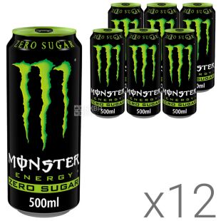 Monster Energy Zero, Упаковка 12 шт. х 0,5 л, Напій енергетичний безалкогольний, без цукру