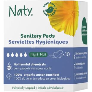 Eco by Naty, Ночные, 10 шт., Гигиенические прокладки, органические, 5 капель