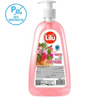 Lilu, 1 л, Жидкое косметическое мыло без фосфатов Лилу, Цветочное, с дозатором