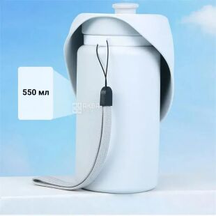 Пляшка-поїлка для тварин з антипроливним клапаном, 550 мл, силіконова, сіра