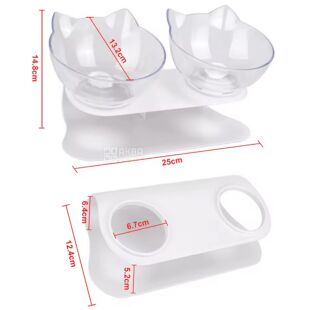 Миска для тварин на підставці, подвійна, біла 