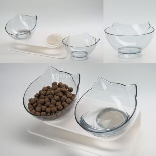 Миска для тварин на підставці, подвійна, біла 