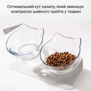 Миска для тварин на підставці, подвійна, біла 