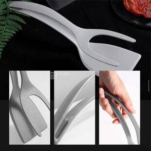 Лопатка кухонна 2в1, пластикова, сіра, 305 мм