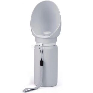 Пляшка-поїлка для тварин з антипроливним клапаном, 550 мл, силіконова, сіра