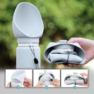 Пляшка-поїлка для тварин з антипроливним клапаном, 550 мл, силіконова, сіра