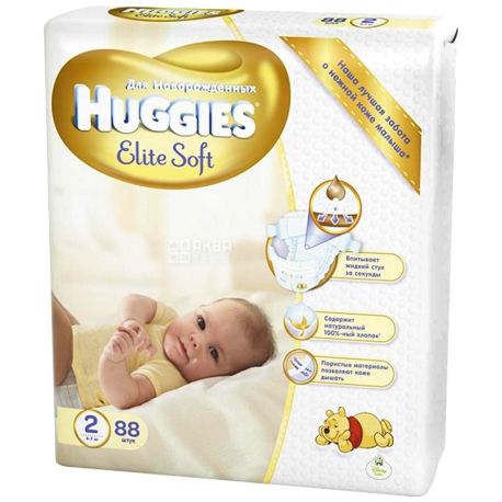Huggies, 2 / 88 шт. 3-7 кг, подгузники, Elite Soft Mega