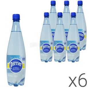 Perrier Fines Bulles, Упаковка 6 шт. х 1 л, Вода мінеральна слабогазована Пер'є, ПЕТ