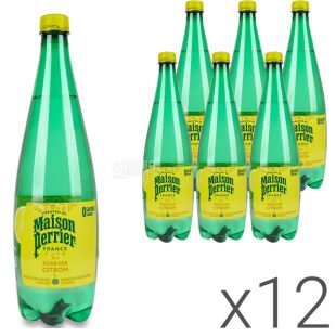 Maison Perrier, Упаковка 12 шт. х 1 л, Вода минеральная газированная со вкусом лимона, ПЭТ