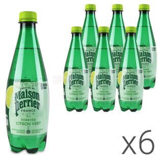 Maison Perrier, Упаковка 6 шт. х  0,5 л, Вода минеральная газированная со вкусом лайма, ПЭТ