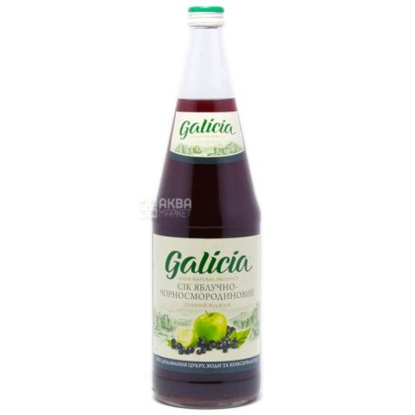 Galicia, Яблочно-черносмородиновый, 1 л, Галиция, Сок натуральный, без добавления сахара, стекло