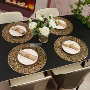 Салфетка для сервировки, круглая, d37 см, золотистая