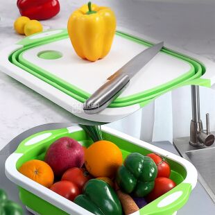 Дошка обробна зі складаною мискою, трансформер, 40 х 30 см / 6 л, зелена