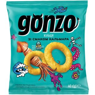 Gonzo, 40 г, Снеки кукурузные кольца со вкусом Кальмара Гонзо