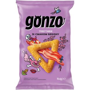 Gonzo, 70 г, Снеки кукурузные треугольники со вкусом Бекона Гонзо