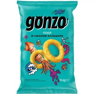 Gonzo, 75 г, Снеки кукурузные кольца со вкусом Кальмара Гонзо
