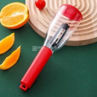 Овощечистка с контейнером, пластиковая, красная, 20 х 6 см