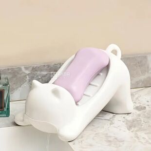 Мильниця з дренажем Котик, пластикова, біла, 10 х 18 см