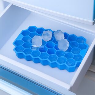 Форма для льда с крышкой Соты, силиконовая, голубая