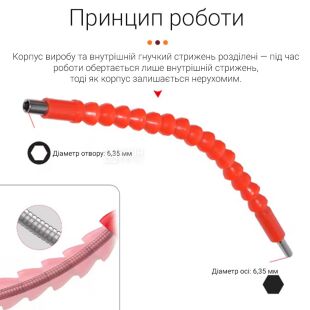 Гибкий вал для дрели и шуруповерта, красный, 20 см