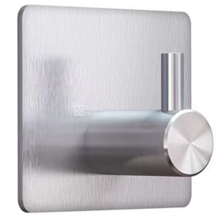 Крючок настенный на клейкой основе, нержавеющая сталь, серебристый, 1 шт., 45х45 мм