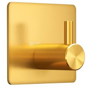 Крючок настенный на клейкой основе, нержавеющая сталь, золотистый, 1 шт., 45х45 мм