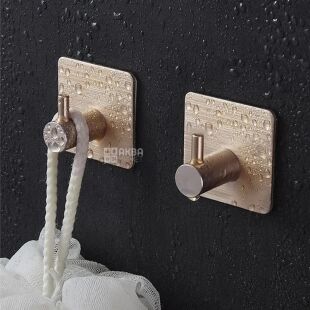 Крючок настенный на клейкой основе, нержавеющая сталь, золотистый, 1 шт., 45х45 мм