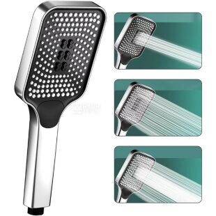 Насадка для душа с высоким давлением, 3 режима, пластиковая, 274х104 мм, серебристая