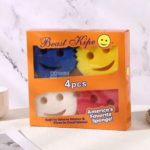Губки-смайлики для мытья посуды и уборки, 4 шт., цветные