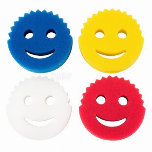 Губки-смайлики для мытья посуды и уборки, 4 шт., цветные