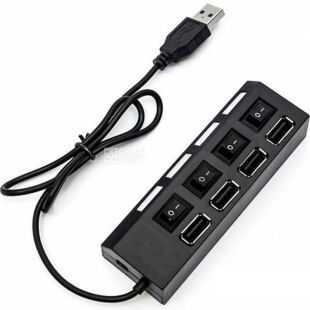 USB HUB 4-портовый с индивидуальными переключателями, черный