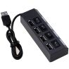 USB HUB 4-портовый с индивидуальными переключателями, черный