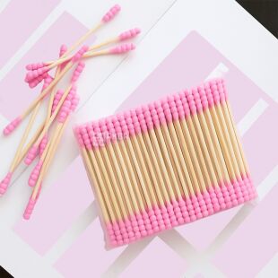 Ватные палочки на деревянной основе, 100 шт., розовые