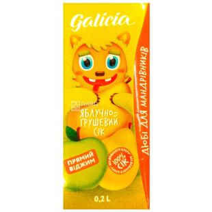 Galicia, 0,2 л, Сік натуральний Яблучно-Грушевий Галіція, без цукру, з трубочкою