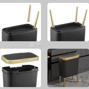 ViO15B01-RЕ, 15 л, Корзина для мусора с нажимной крышкой на высоких ножках, пластиковая, черная