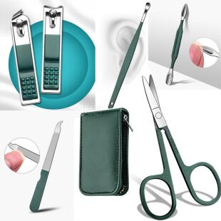 Набір для манікюру та педикюру, 6 предметів, в чохлі, зелений