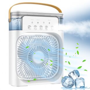 Clever Mini Cooling fan, Портативний вентилятор-зволожувач з LED підсвічуванням та резервуаром для води, білий