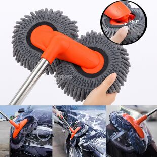 Щітка для миття автомобіля з телескопічною ручкою, подвійна, обертова