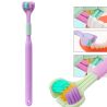 Зубна щітка тристороння, з м’якою щетиною та U-подібною голівкою для чищення язика, фіолетова, 195 мм