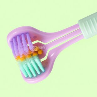 Зубна щітка тристороння, з м’якою щетиною та U-подібною голівкою для чищення язика, фіолетова, 195 мм