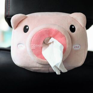 Серветниця для автомобіля Поросятко, рожева, м'яка, 18 х 12 х 6 см
